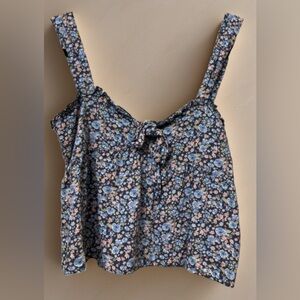 AMERICAN EAGLE-Cropped Floral Print Smocked Adjustable Straps Tank Top Sz SMALL